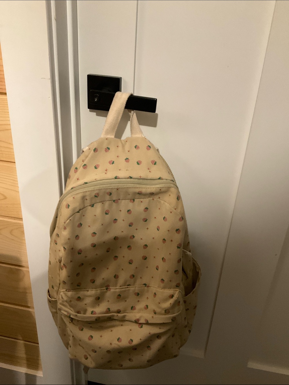 Cream Floral Print Women's Backpack with Subtle Pink Accents